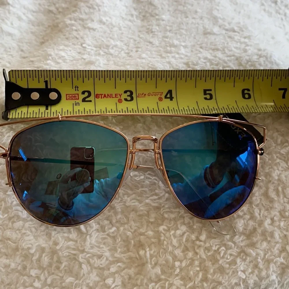 NWT EXPRESS Brow Bar‎ Aviator Blue Rose Gold Sunglasses
